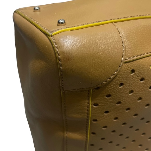 Kate Spade Laser Cut Dot Tan Leather Bag with Yellow Accents - Picture 5 of 12
